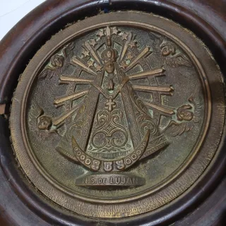 CUADRO CIRCULAR MADERA Y BRONCE MAS DE 120 AÑOS DE ANTIGUEDAD