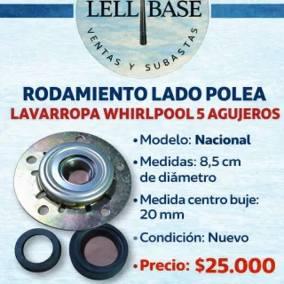 Rodamiento lado polea lavarropa whirlpool 5 agujeros