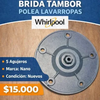 Brida tambor, polea lavarropa whirlpool, 5 agujeros.