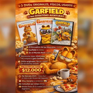 3 DVDs Originales, Físicos, Usados – Garfield y sus Divertidas Aventuras